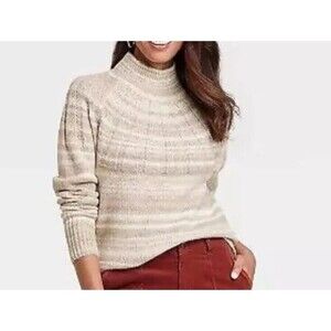 Knox Rose Sweater  Size XXL Oatmeal Striped Mock Neck Pullover NWT Soft